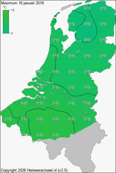 Maximum temperatuur 16 januari 2018