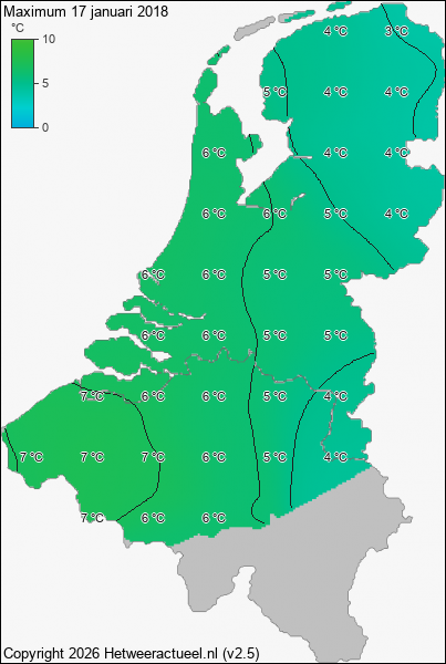 Maximum temperatuur 17 januari 2018