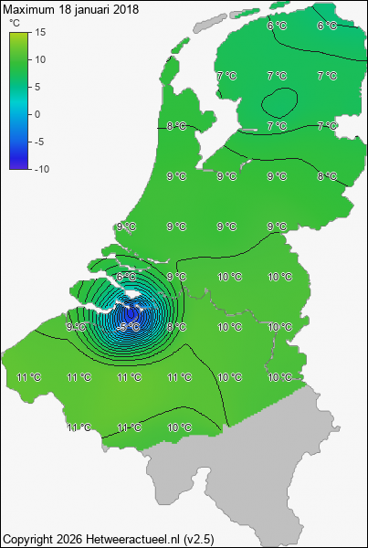 Maximum temperatuur 18 januari 2018