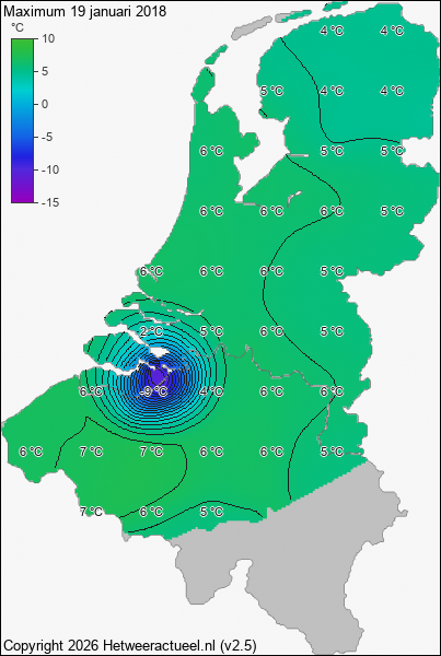 Maximum temperatuur 19 januari 2018