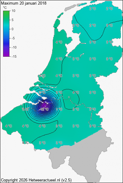 Maximum temperatuur 20 januari 2018