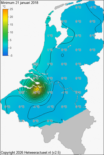 Minimum temperatuur 21 januari 2018