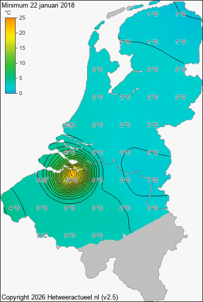 Minimum temperatuur 22 januari 2018