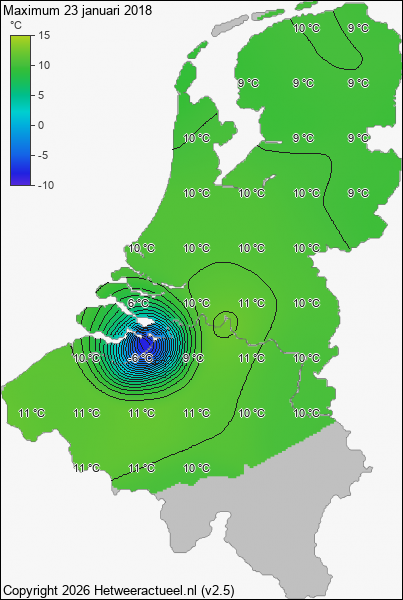 Maximum temperatuur 23 januari 2018