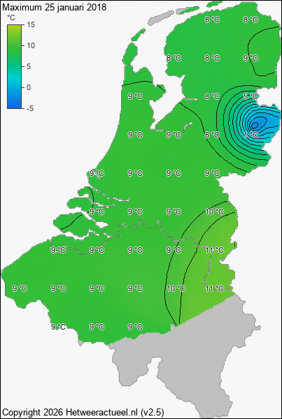 Maximum temperatuur 25 januari 2018