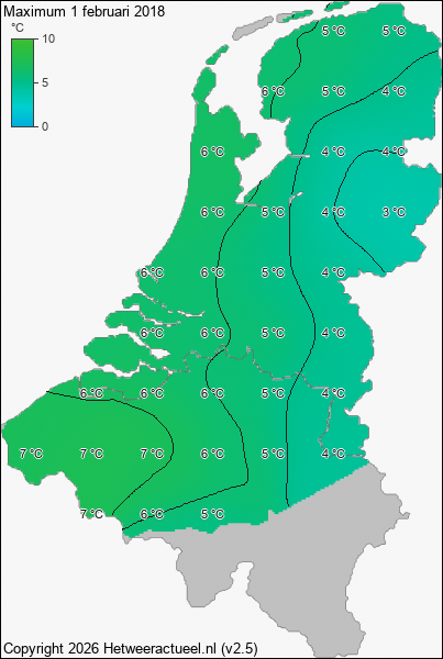 Maximum temperatuur 1 februari 2018