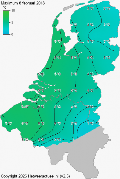 Maximum temperatuur 8 februari 2018