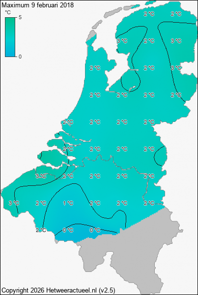 Maximum temperatuur 9 februari 2018