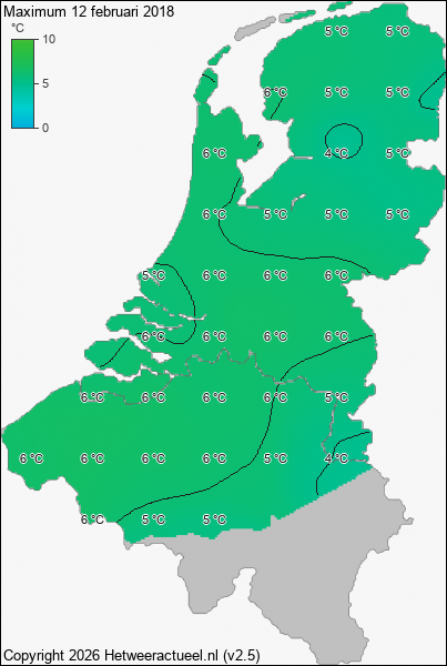 Maximum temperatuur 12 februari 2018