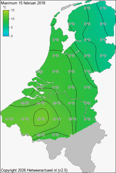 Maximum temperatuur 15 februari 2018