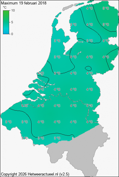 Maximum temperatuur 19 februari 2018