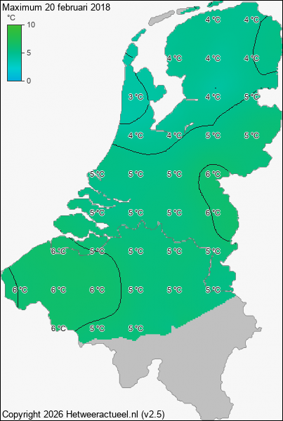 Maximum temperatuur 20 februari 2018