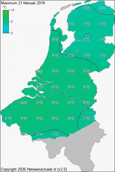 Maximum temperatuur 21 februari 2018