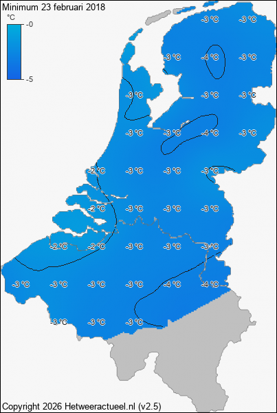 Minimum temperatuur 23 februari 2018