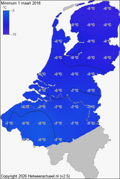 Minimum temperatuur 1 maart 2018