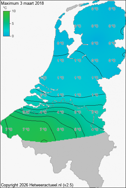 Maximum temperatuur 3 maart 2018
