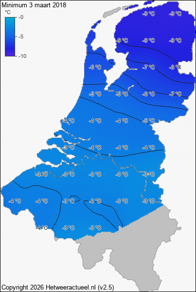 Minimum temperatuur 3 maart 2018