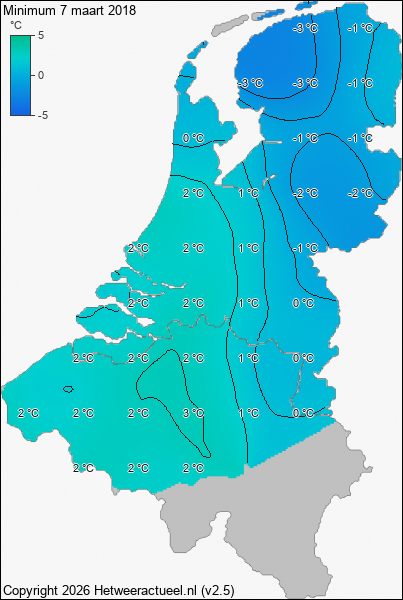 Minimum temperatuur 7 maart 2018
