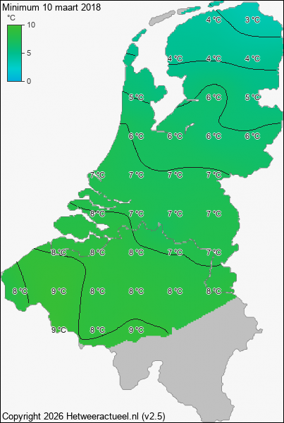 Minimum temperatuur 10 maart 2018