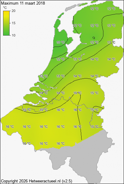 Maximum temperatuur 11 maart 2018