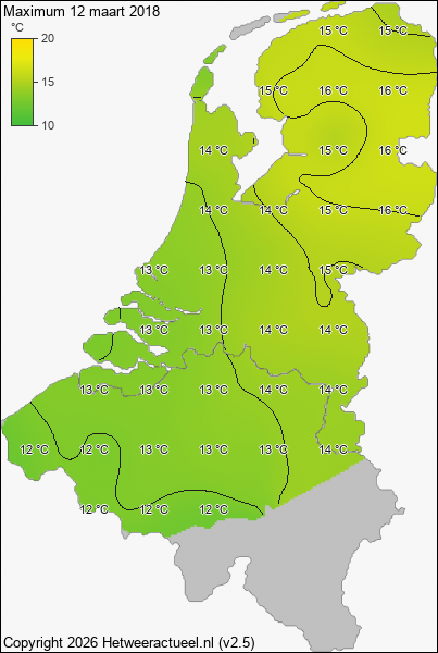 Maximum temperatuur 12 maart 2018