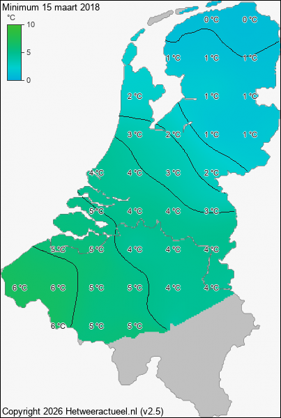 Minimum temperatuur 15 maart 2018