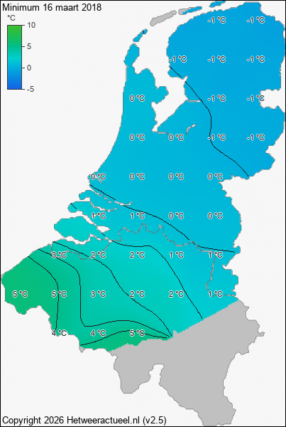 Minimum temperatuur 16 maart 2018