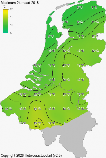 Maximum temperatuur 24 maart 2018