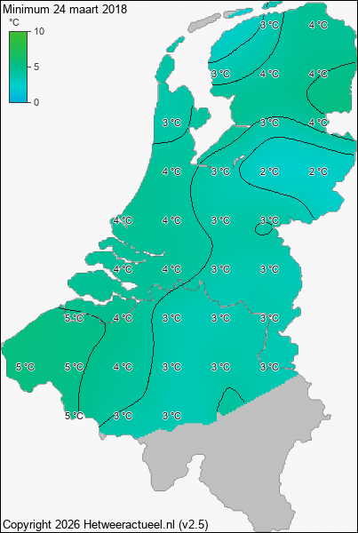 Minimum temperatuur 24 maart 2018