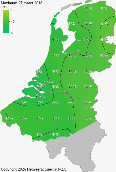 Maximum temperatuur 27 maart 2018