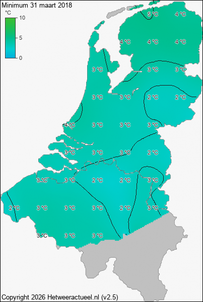 Minimum temperatuur 31 maart 2018