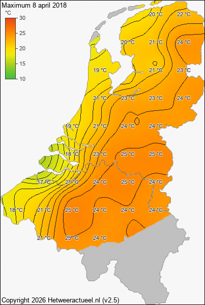 Maximum temperatuur 8 april 2018