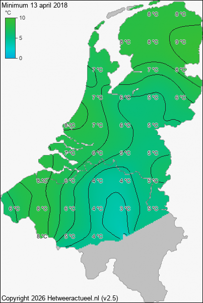 Minimum temperatuur 13 april 2018