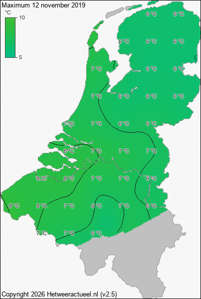 Maximum temperatuur 12 november 2019