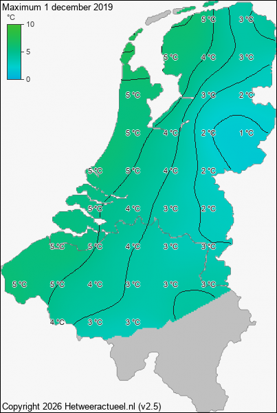 Maximum temperatuur 1 december 2019