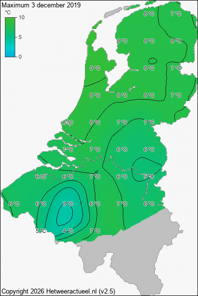 Maximum temperatuur 3 december 2019