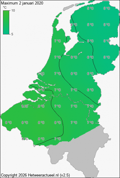 Maximum temperatuur 2 januari 2020