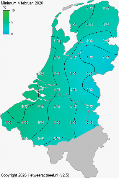 Minimum temperatuur 4 februari 2020