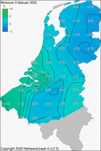 Minimum temperatuur 5 februari 2020
