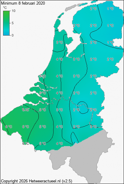 Minimum temperatuur 8 februari 2020