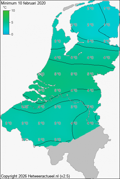 Minimum temperatuur 10 februari 2020