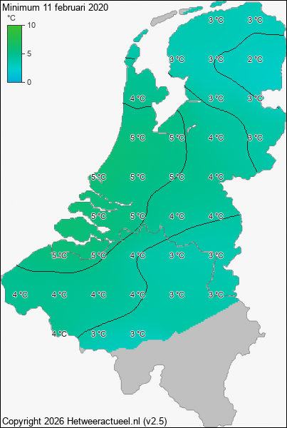 Minimum temperatuur 11 februari 2020