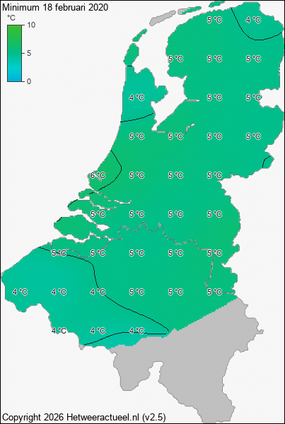 Minimum temperatuur 18 februari 2020