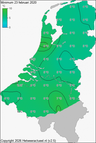 Minimum temperatuur 23 februari 2020