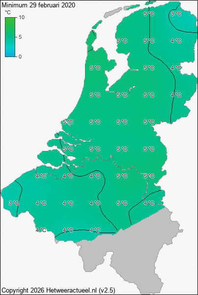 Minimum temperatuur 29 februari 2020