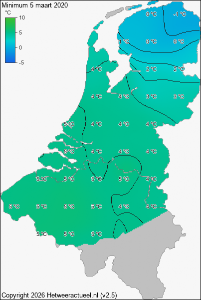 Minimum temperatuur 5 maart 2020