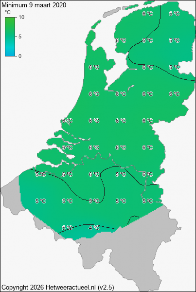 Minimum temperatuur 9 maart 2020