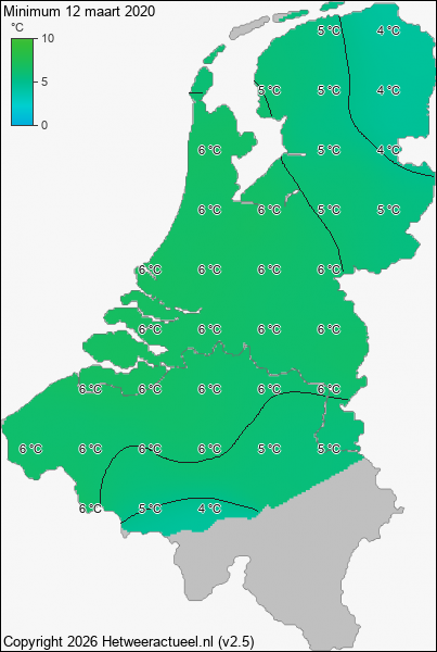 Minimum temperatuur 12 maart 2020