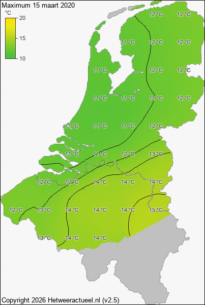 Maximum temperatuur 15 maart 2020