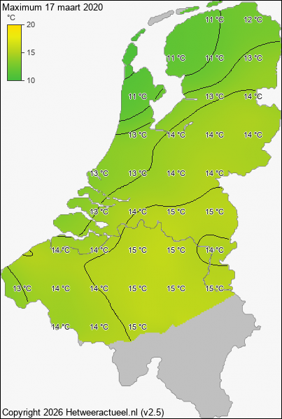 Maximum temperatuur 17 maart 2020